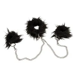 Bad Kitty Menottes & Collier Fausse Fourrure Noire