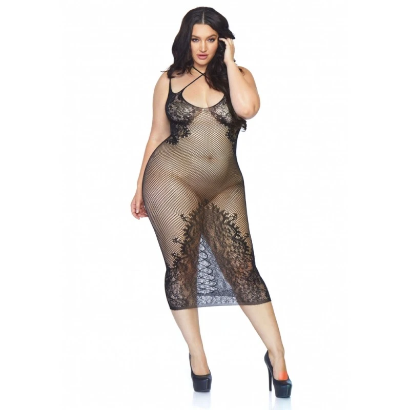 LEG AVENUE Robe Longue Résille & Dentelle Noire GT 3 LEG AVENUE Robe Longue Résille & Dentelle Noire GT